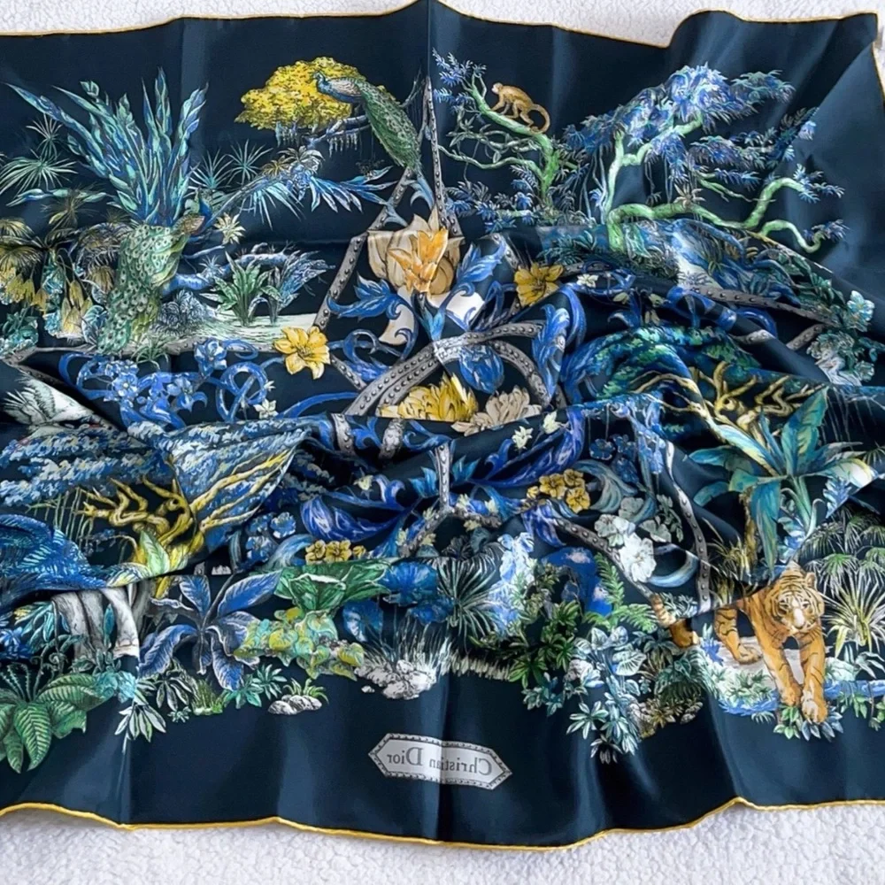 Authentic Christian Dior TOILE DE JOUY VOYAGE 90 Square Silk Scarf